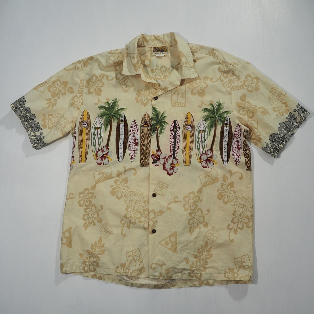 Vintage Hawaiian Camp Shirt Men Extra Large Hawaii USA Surfboard Hibiscus Travel
